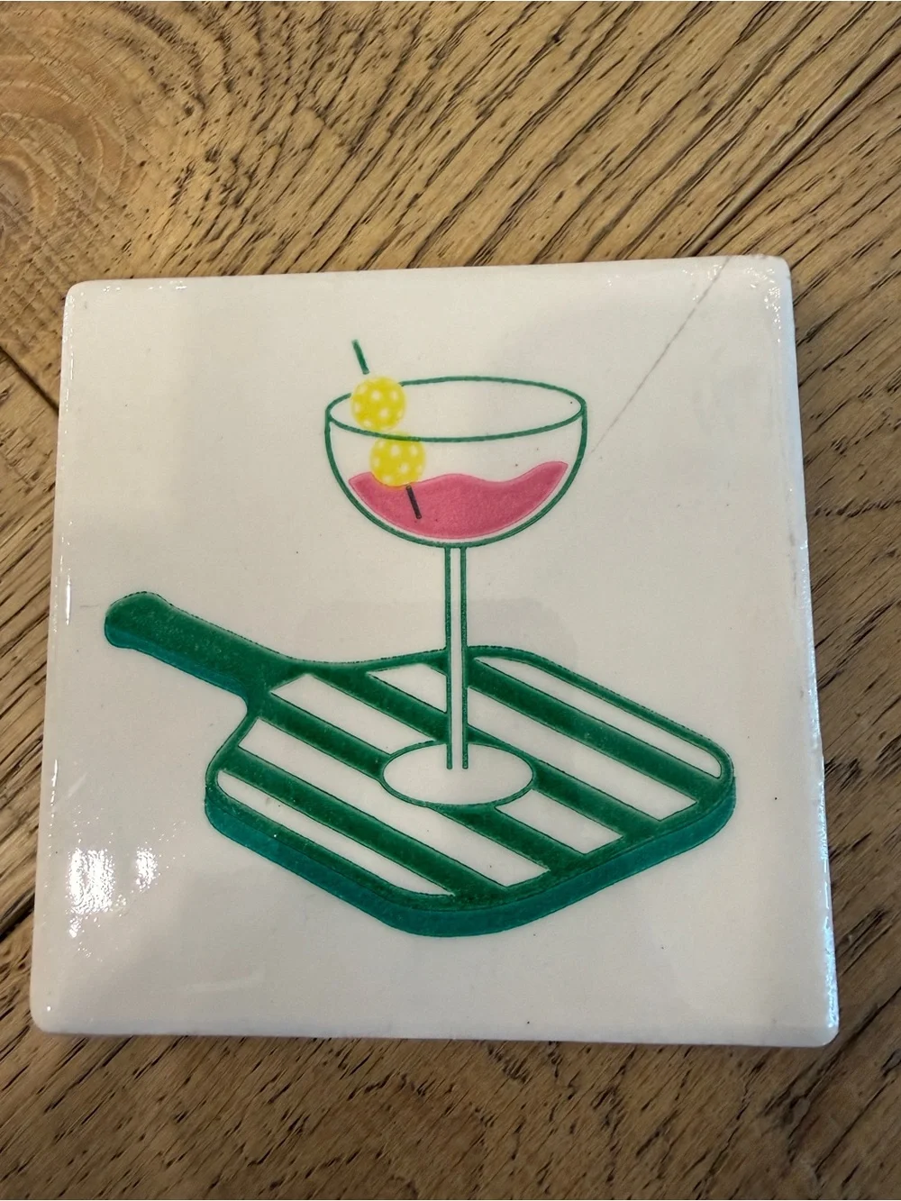 Resin Coated Ceramic Pickleball Coaster Set of 4